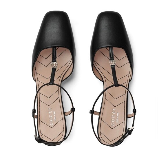 NEW Gucci WOMEN'S PETITE GG SLINGBACK PUMPS HEELS Sz 38.5 Black Strap - Picture 2 of 11